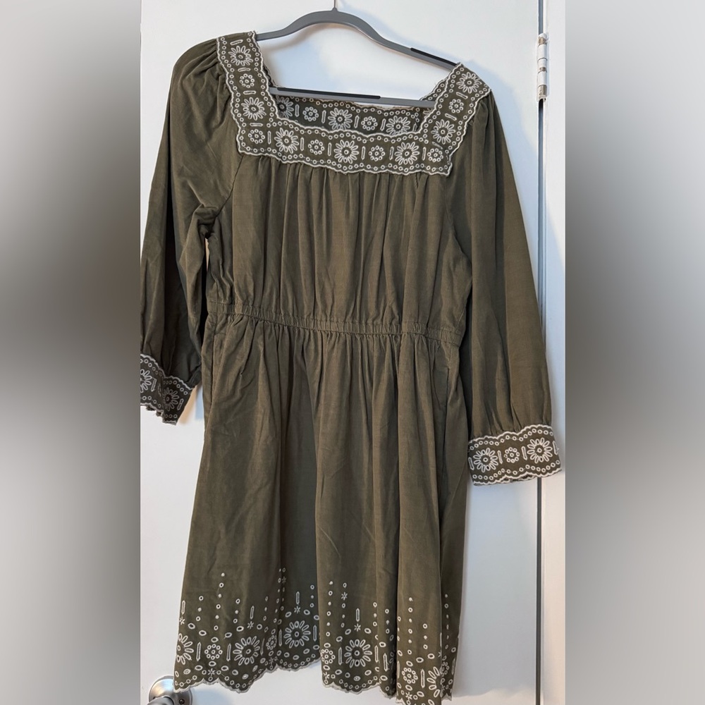 Olive Green Embroidered Dress